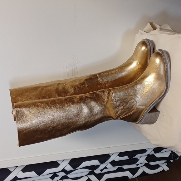 NEW FREE People essential tall slouch boots gold NIB $298 - Picture 2 of 11